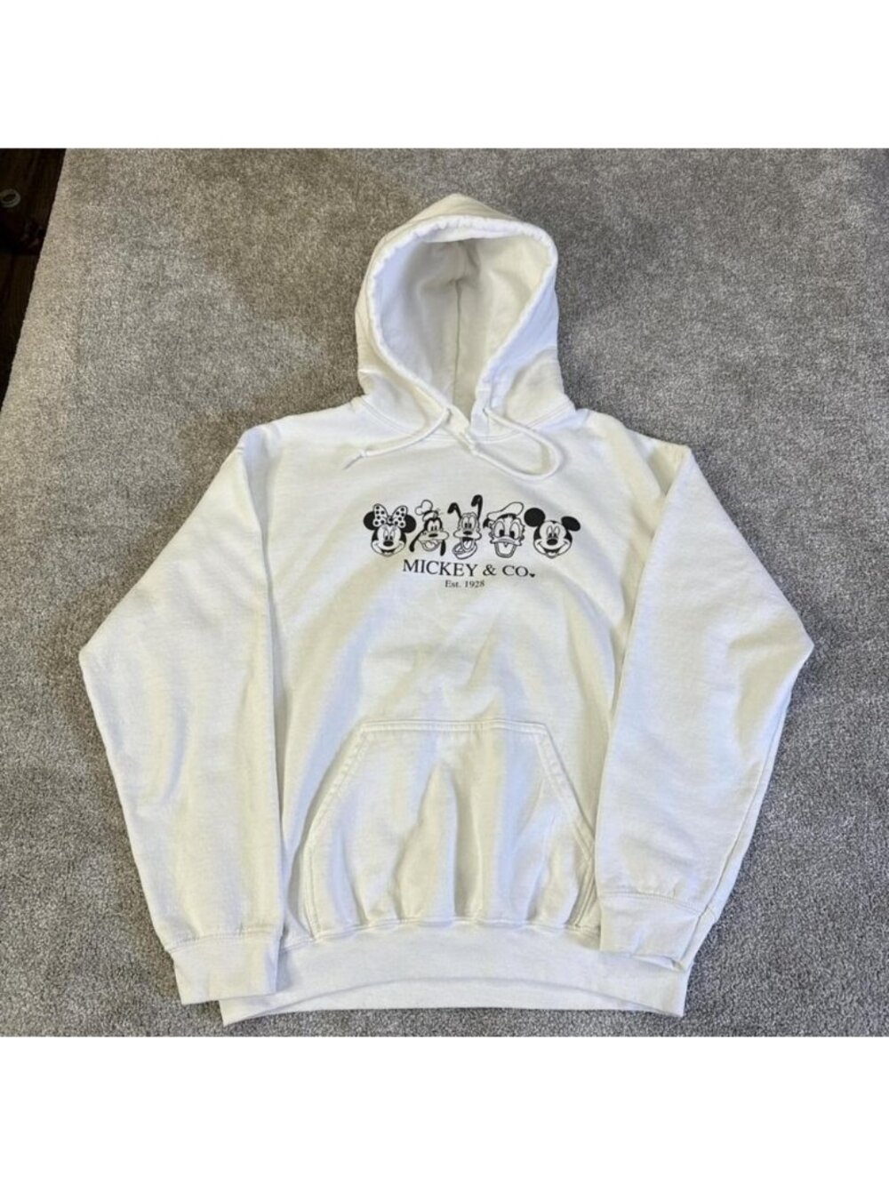 Mickey & Co White & Black Hoodie Medium Disney Classic Pullover Sweatshirt